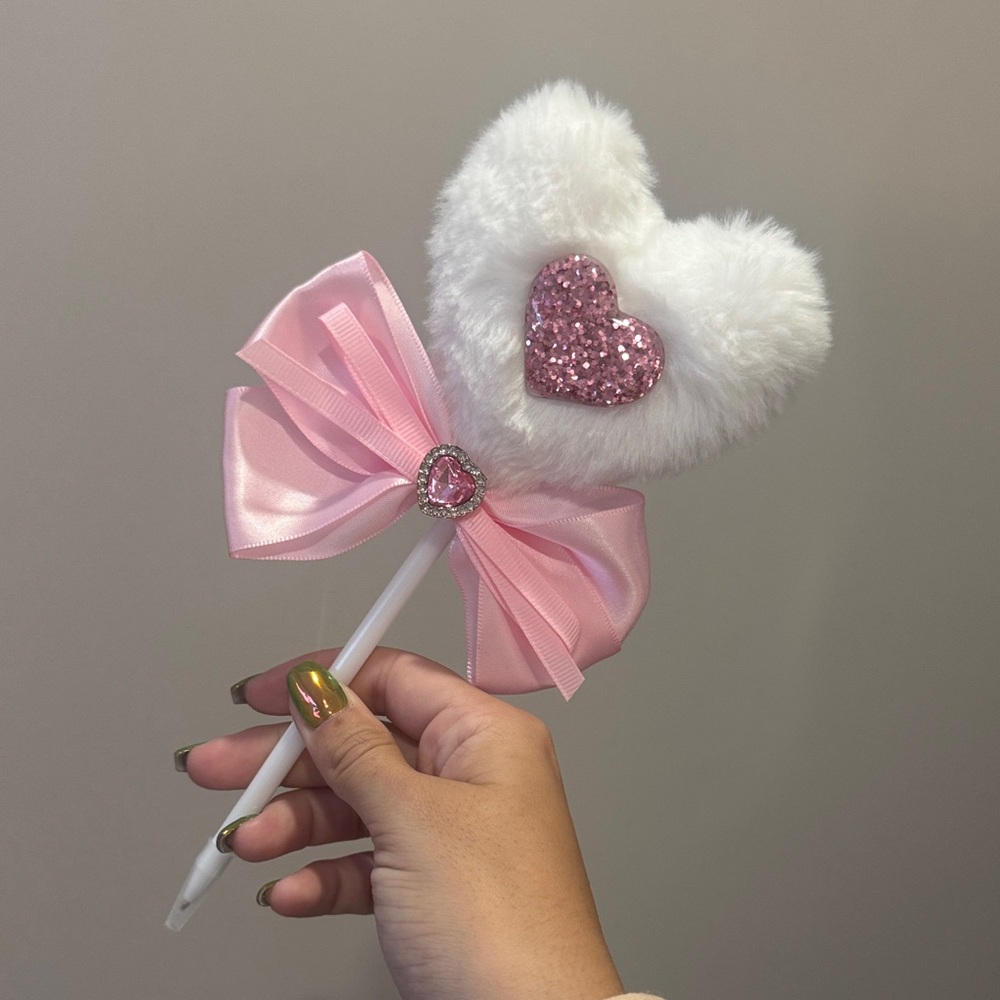 Fluffy Heart Wand with Pink Bow